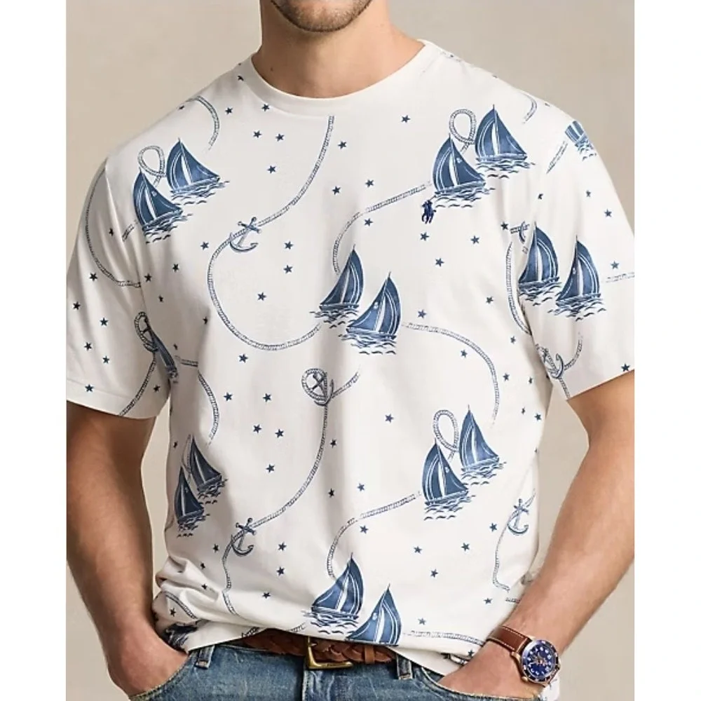 Polo Ralph Lauren White Nautical Graphic Short Sleeve T-Shirt Men's 4XLT NWT $65